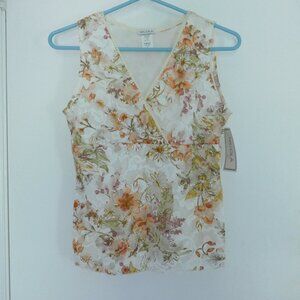 NICOLA vintage dressy sleeveless v-neck top lined lace with floral print size S
